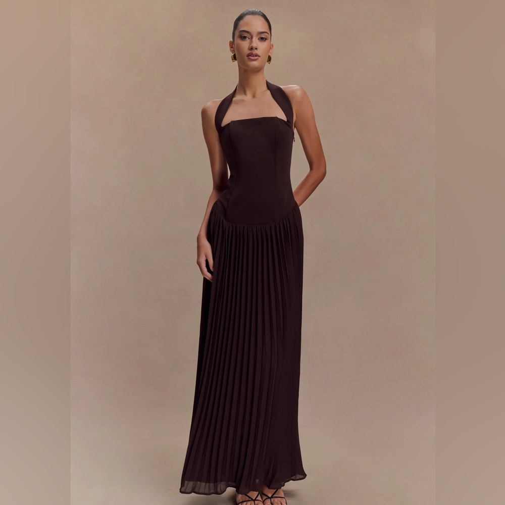 Stacie Pleated Halter Maxi Dress